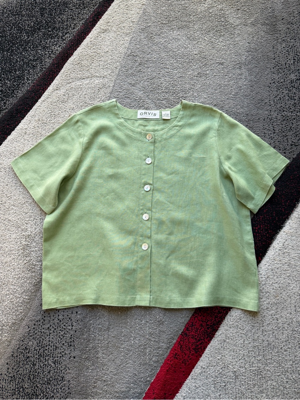 Orvis Green Linen Chore Button Front Shirt